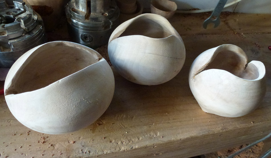 Re-cycled local wood used to create a new trio of bowls